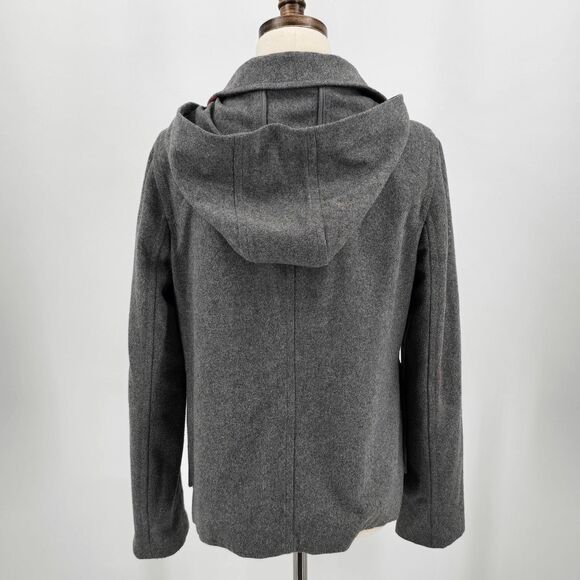 Old Navy Pea Coat Women's M Gray Red Toggles Hood - Picture 3 of 10